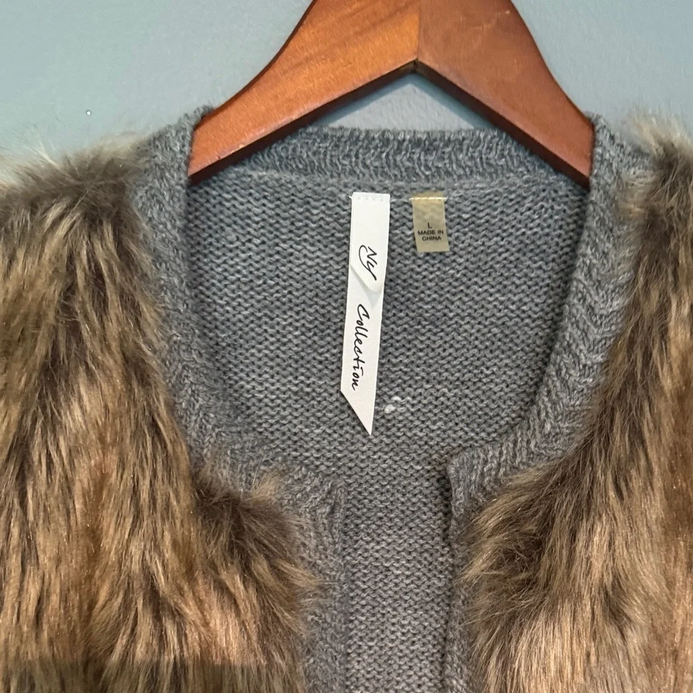 NY Collection Faux Fur Vest in Brown‎ and Gray